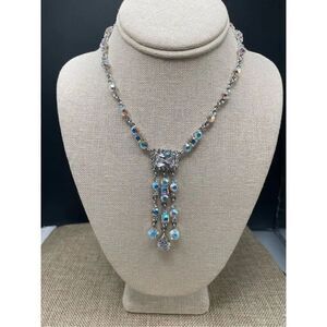 Rhinestone Statement Necklace Silver Prom Wedding Sparkle Bling